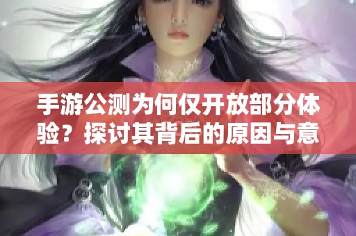 手游公测为何仅开放部分体验？探讨其背后的原因与意义